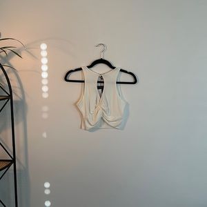 PLT White Slinky Cross Front Key Hole Crop Top